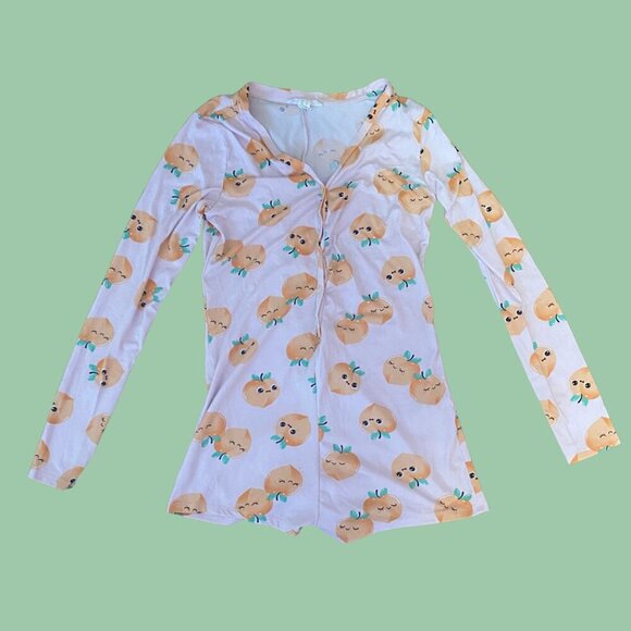 Weekend Edition Peach Print Long Sleeve Onesie Pajama Romper | Size S - Picture 3 of 10